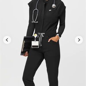 Figs Black Medical Jumpsuit with Drawstring Waist and Jogger Style